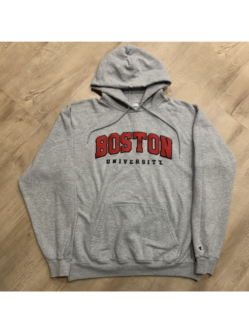 Champion Boston University Terriers Hoodie Sweatshirt Mens Large L Stitched Gray